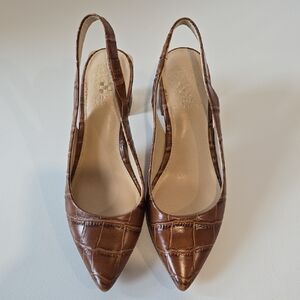 Vince Camuto Hamden Cognac Brown Croc-Embossed Slingback Pumps - Women Size 7M